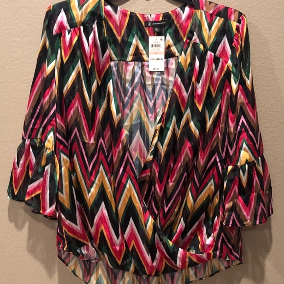 INC Women's Colorful Chevron Surplice Neck Bell Sleeve Top Plus Sizes 2X/3X - Picture 4 of 15